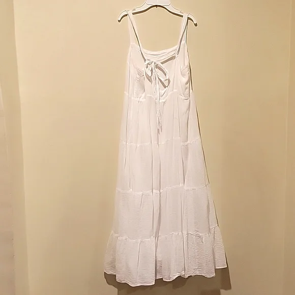 ❤️ ABERCROMBIE & FITCH BOHO TIERED TIE BACK COTTON MIDI DRESS, LARGE - Picture 2 of 8